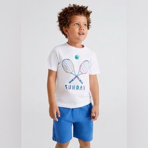 Size 5 Boys Mayoral Kids Set with Tennis Print and Blue Shorts